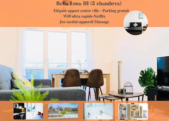 Bella Luna III - Elegant Appartement Centre Ville - Parking Gratuit - Wifi Ultra Rapide-Appareil Massage-Netflix-Jeu Societe